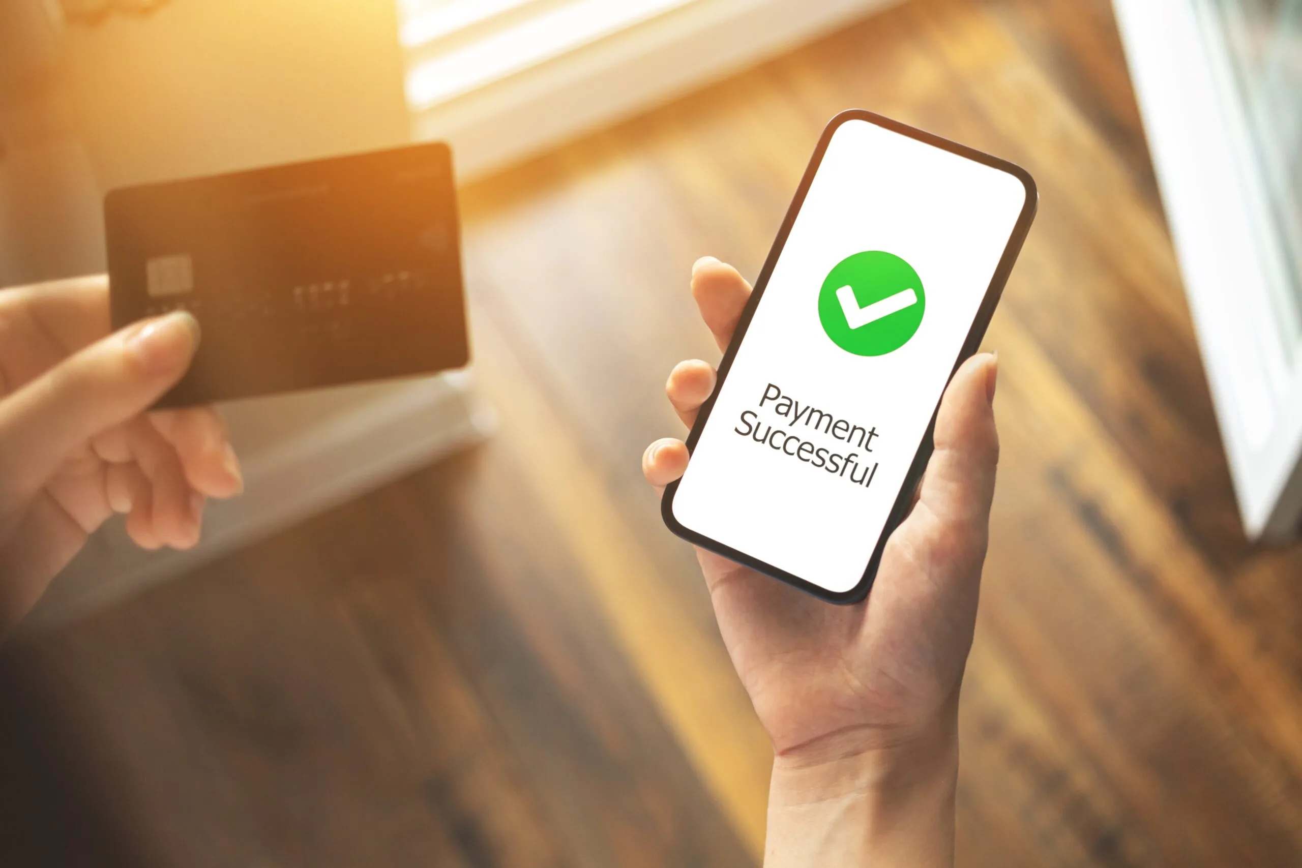 Payment successful confirmation on a mobile phone